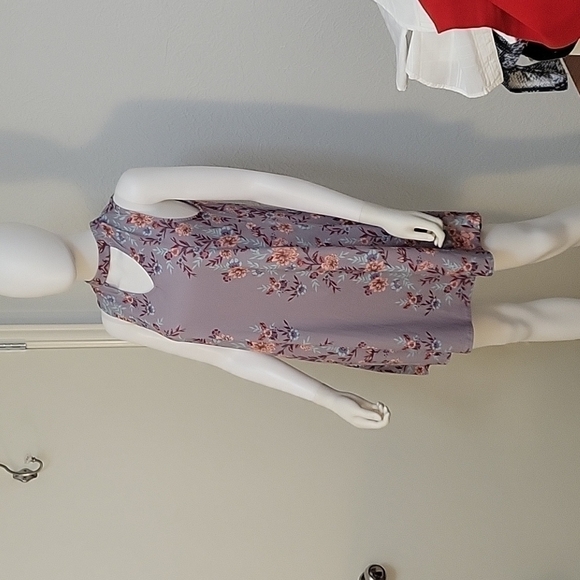 3/$30 MUDD 1990s Mod Lavendar Gray Sleeveless Choker Floral Trapeze Jumper Dress - Picture 2 of 10